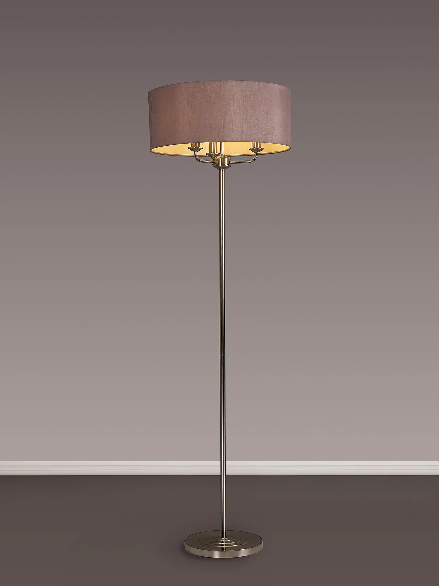 Banyan 45cm 3 Light Floor Lamp Satin Nickel; Taupe DK0938  Deco Banyan SN TA